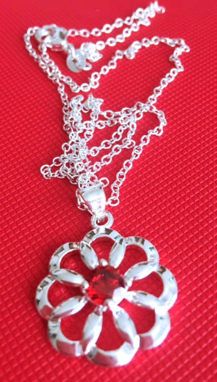 Classy Cr. Garnet Set in 925 Sterling Silver Pendant with Matching Chain Imported Filled Jewelry