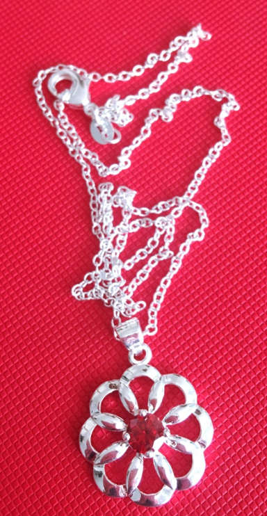 Classy Cr. Garnet Set in 925 Sterling Silver Pendant with Matching Chain Imported Filled Jewelry