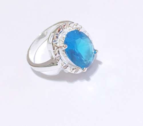 Adorable Sim Blue Topaz Set in 925 Sterling Silver Imported Filed Ring