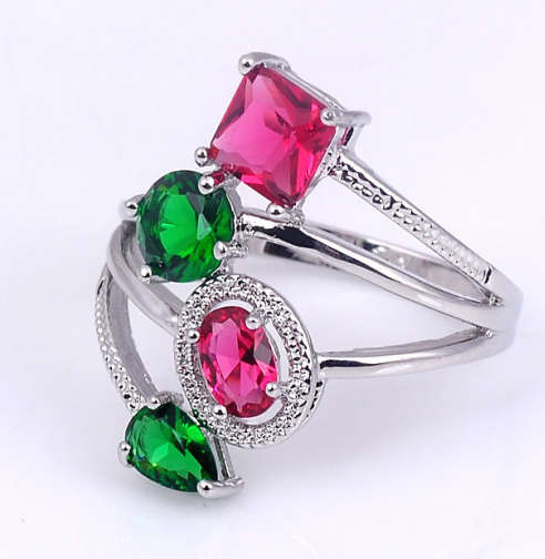 EYE CATCHING SIM RUBY & EMERALDS IN 925 STERLING SILVER RING IMPORTED FILLED JEWELRY