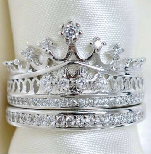 Flashing  14ct Platinum White Rolled Gold CZ Rhinestone Crown Rings