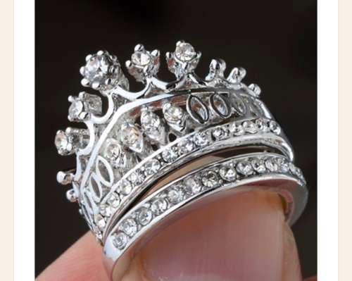 Flashing  14ct Platinum White Rolled Gold CZ Rhinestone Crown Rings