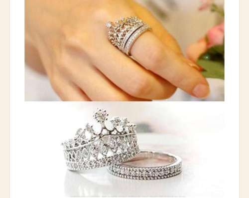Flashing  14ct Platinum White Rolled Gold CZ Rhinestone Crown Rings