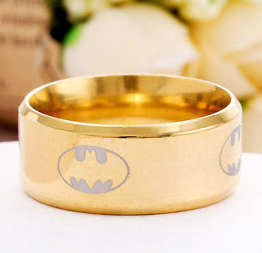 **Wow** Imported 8mm Band Bat Man Ring Unisex Gold Titanium Stainless Steel Ring