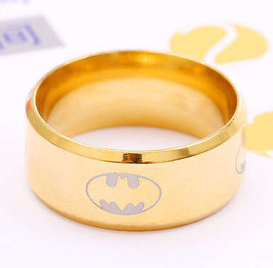 **Wow** Imported 8mm Band Bat Man Ring Unisex Gold Titanium Stainless Steel Ring