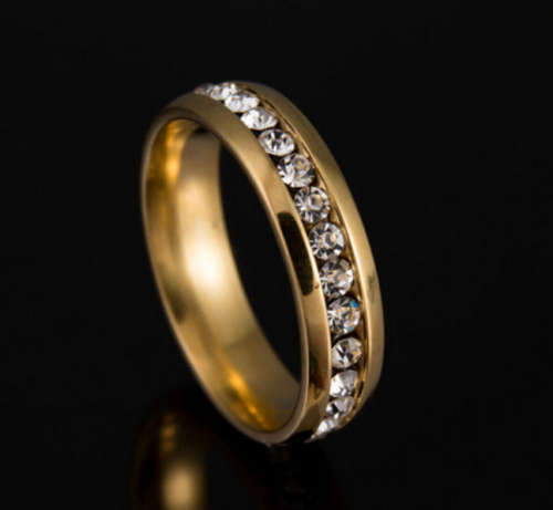 Stylish Diamante Set in 18ct Yellow Gold Wedding/Engagement Ring Imported Filled Jewelry