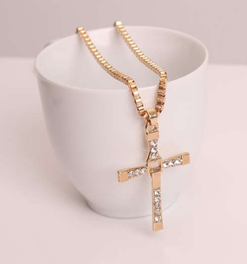 Stylish Sim Diamonds Set in 14ct Unisex Yellow Rolled Gold Cross with Matching Neck Chain
