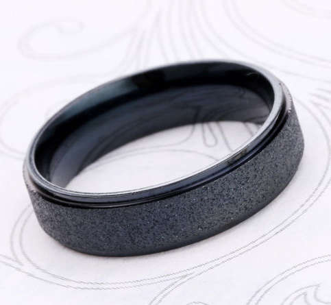 Black Titanium Brushed Unsex Wedding Ring Solid Glossy 316L Stainless Steel