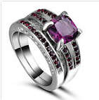 Amazing  Cr Amethyst in 18ct Black Gold Imported Filled  Wedding Set Ring 2-in-1