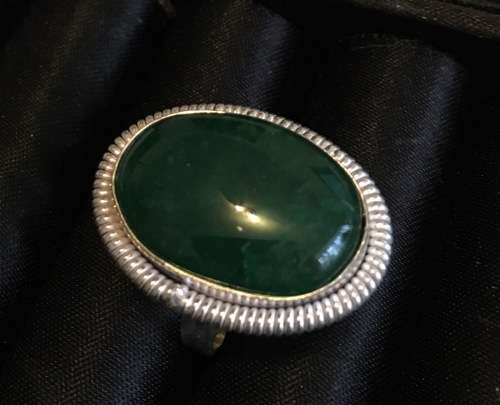 Attractive Green Marble Gemstone Set in 925 Sterling Silver Imported Filled Ring with 925 Marking