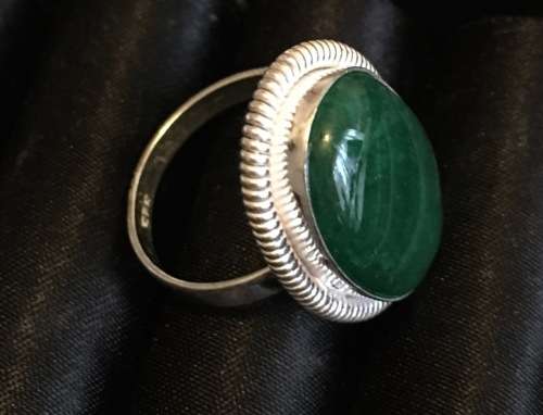 Attractive Green Marble Gemstone Set in 925 Sterling Silver Imported Filled Ring with 925 Marking
