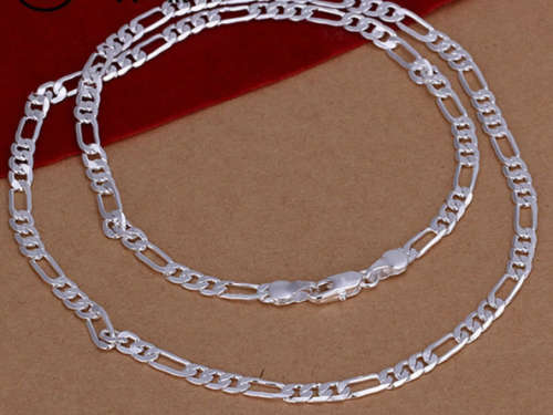 Fancy Unisex 925 Sterling Silver Imported Filled Figaro Chain with 925 Marking
