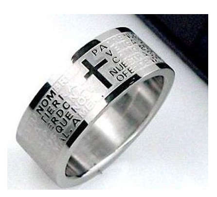 Stylish 316L Stainless Steel Bible Lord's Prayer Unisex Cross Rings