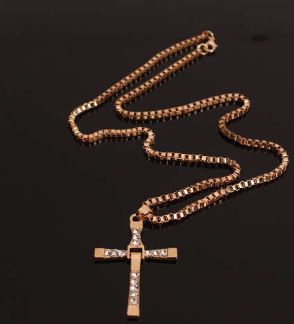 Stylish Sim Diamonds Set in 18ct Unisex Yellow Gold Filled Cross with Matching Neck Chain