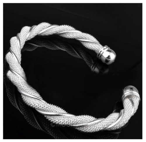 Super-B 925 Sterling Silver Twisted Imported Filled Cuff Bangle