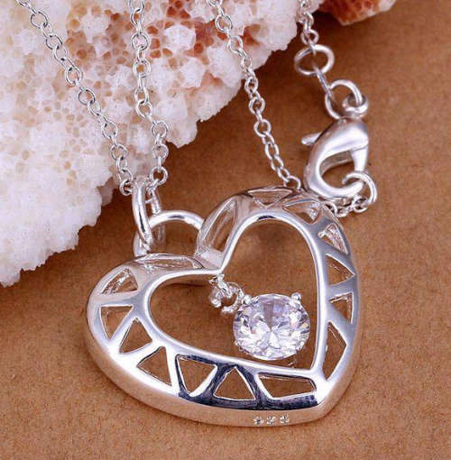 Amazing Diamante Set in 925 Sterling Silver Filled Pendant & Neck Chain with 925 Marking