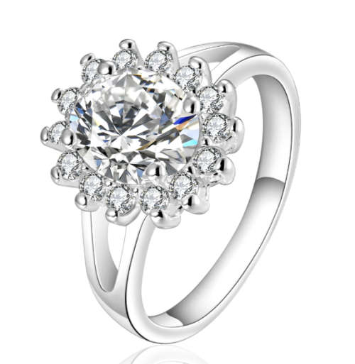 DAZZLING CR.DIAMOND SET IN 925 STERLING SILVER IMPORTED FILLED RING