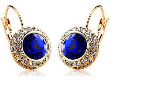 Flashing Bella Blue Sapphire Crystals Set in 18ct Yellow Gold Filled Imported Earrings