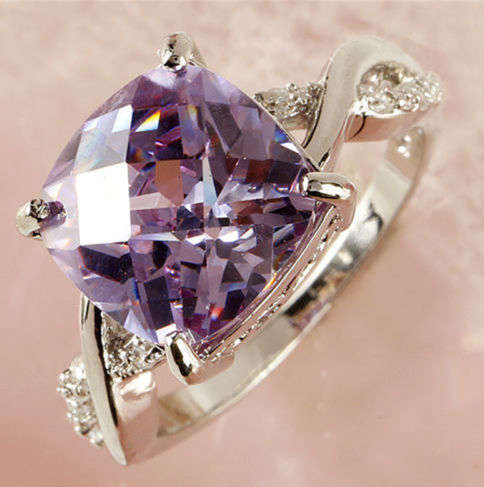 Exquisite Cr.Amethyst Set in 18ct White Gold  Ring Imported Filled Jewelry