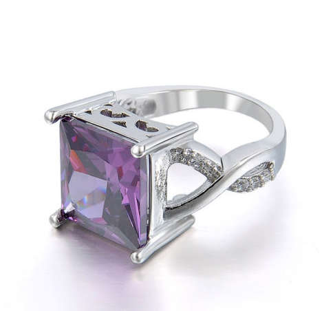 Exquisite Cr.Amethyst Set in 18ct White Gold  Ring Imported Filled Jewelry