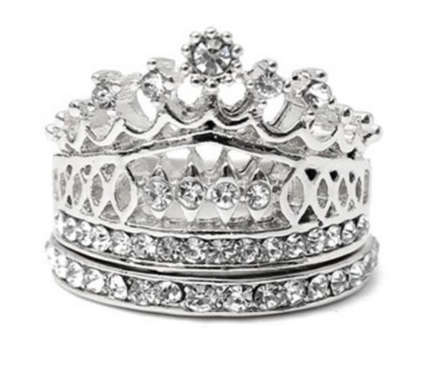 Flashing 14ct Platinum White Rolled Gold CZ Rhinestone Crown Rings