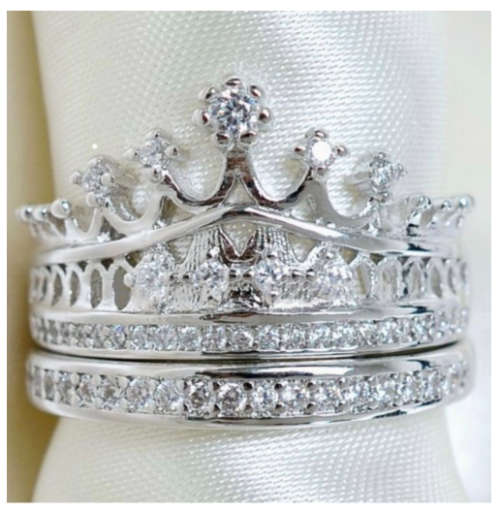 Flashing 14ct Platinum White Rolled Gold CZ Rhinestone Crown Rings