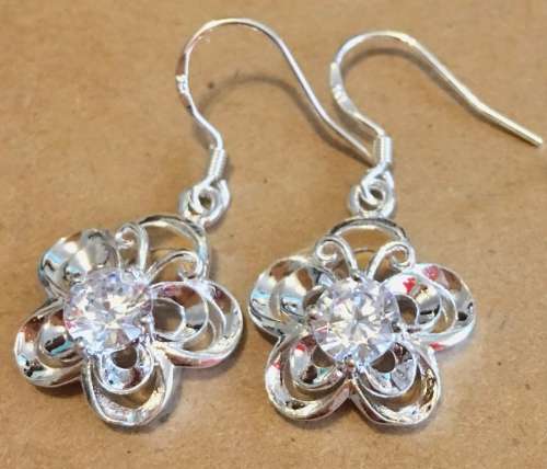 Fancy Cr.Diamonds Set in 925 Sterling Silver Imported Filled Earrings with 925 Marking