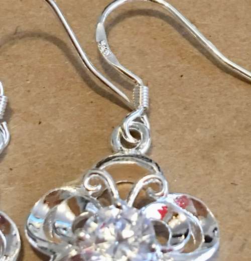 Fancy Cr.Diamonds Set in 925 Sterling Silver Imported Filled Earrings with 925 Marking