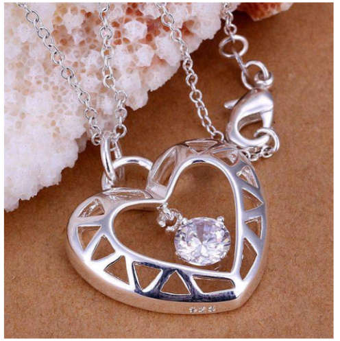 Amazing Diamante Set in 925 Sterling Silver Filled Pendant & Neck Chain with 925 Marking
