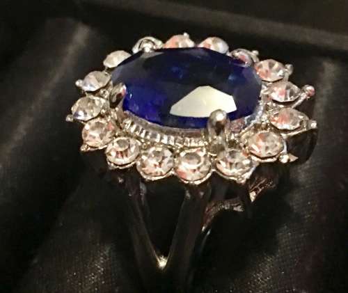 Bulky Cr.Blue Sapphire Set in 925 Sterling Silver  Plated Ring