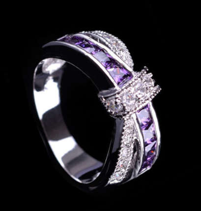 Elegant Cr.Amethyst & White Diamante Ring