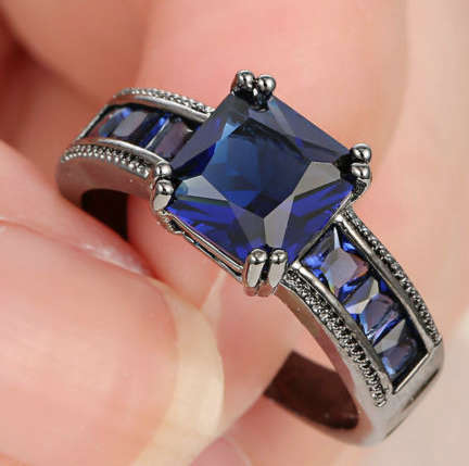 Classy  Cr.Sapphire Set in 14ct Black Gold Imported Filled Ring