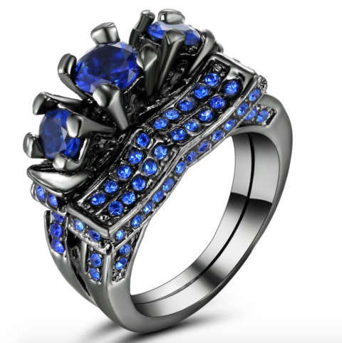 Gorgeous  Sim.Sapphire  Set in Black Gold Filled Ring
