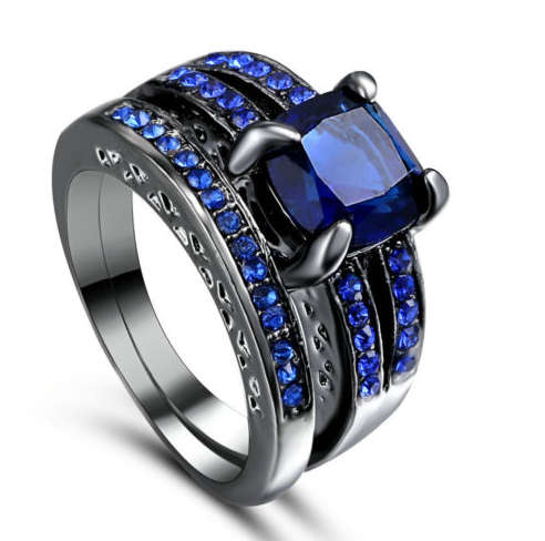 Sparkling  Sim.Sapphire  Set in Yellow Gold Filled Ring