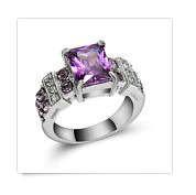 Glamorous White & Purple Cr.Amethyst Set in White Gold Imported Filled Ring