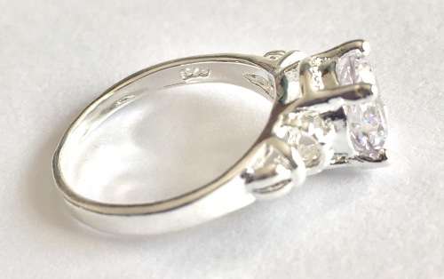 Stylish Sim. Diamond  in 925 Sterling Silver Imported Filled Engagement/Wedding Ring