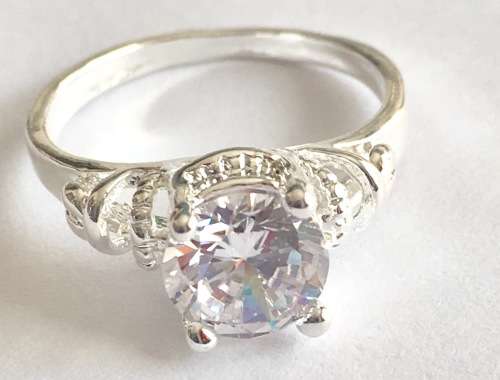 Stylish Sim. Diamond  in 925 Sterling Silver Imported Filled Engagement/Wedding Ring