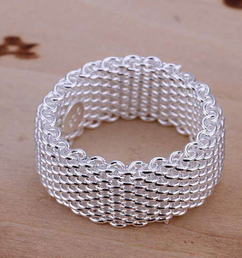 Sparkling Unisex 925 Sterling Silver Imported Mesh Filled Ring