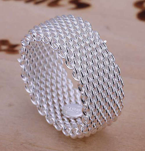 Sparkling Unisex 925 Sterling Silver Imported Mesh Filled Ring