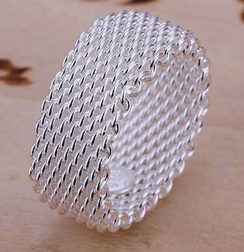 Sparkling Unisex 925 Sterling Silver Imported Mesh Filled Ring