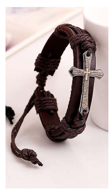 Impressive Imported Genuine Leather Unisex Stainless Steel Cross Bracelet