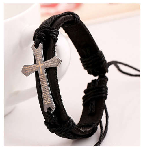 Impressive Imported Genuine Leather Unisex Stainless Steel Cross Bracelet