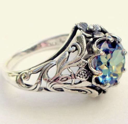 Elegant Cr. Blue Topaz Set in 925 Sterling Silver Imported Filled Ring