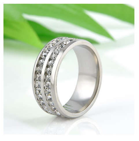 Elegant Clear Diamante Set in Stainless Steel Imported Wedding Engagement Ring
