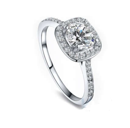 Elegant Simulated Diamonds Set in Platinum White Rolled Gold Imported Ring