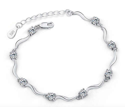 Flashing Cr. Daimonds Set in 925 Silver Imported Filled Tennis Bracelet  Length = 20.4 mm
