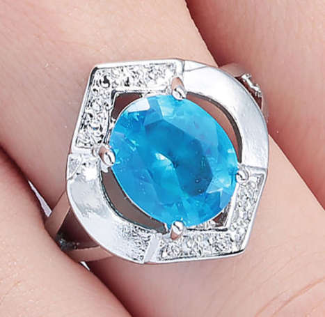 Charming Cr Topaz & White Diamonds Set in White Rolled Gold Imported Ring