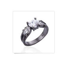 Classy Heart Shape Cr. White Diamond Set in 14k Black Gold Imported Filled Ring