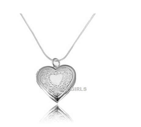 Super-B 925 Sterling Silver Heart Shape Filled Locket with Matching Neck Chain with 925 Stamp