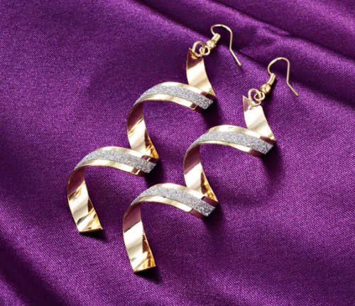 Fantastic Yellow Gold Newly Imported with Silver Glitter Earrings